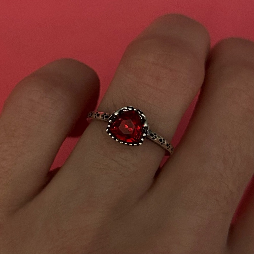 Sterling Silver and Red Gemstone Ring Size 6